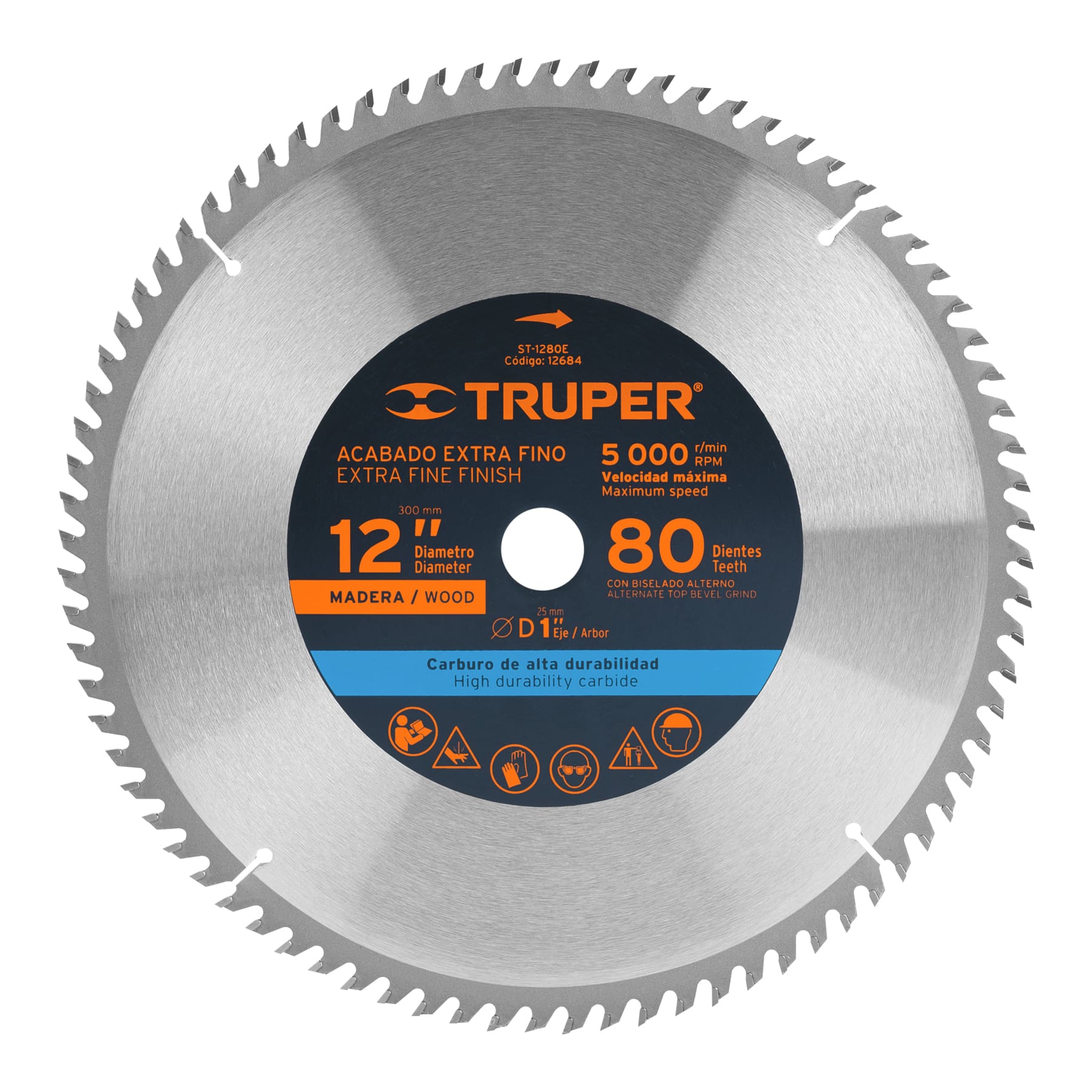 Disco sierra 12″ para madera, 80 dientes centro 1″, Truper ST-1280E ...